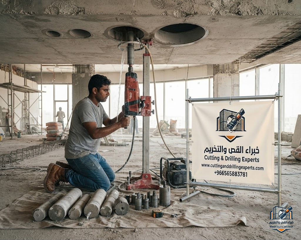 تخريم الأسقف الخرسانية بجدة للمكيفات والسباكة والكهرباء باستخدام Diamond Core Drill